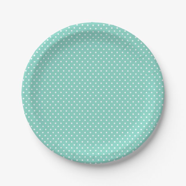 Assiettes En Carton Plaques de points classiques Aqua et Polka Blanche (Devant)