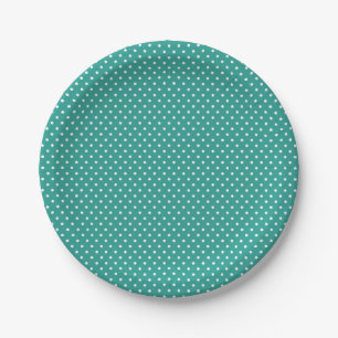 Assiettes En Carton Plaques de points Polka Turquoises et blanches cla
