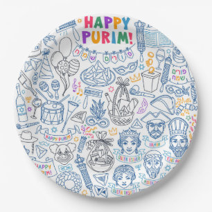 Assiettes En Carton Plaques de Purim Party - Festive Juive Designs