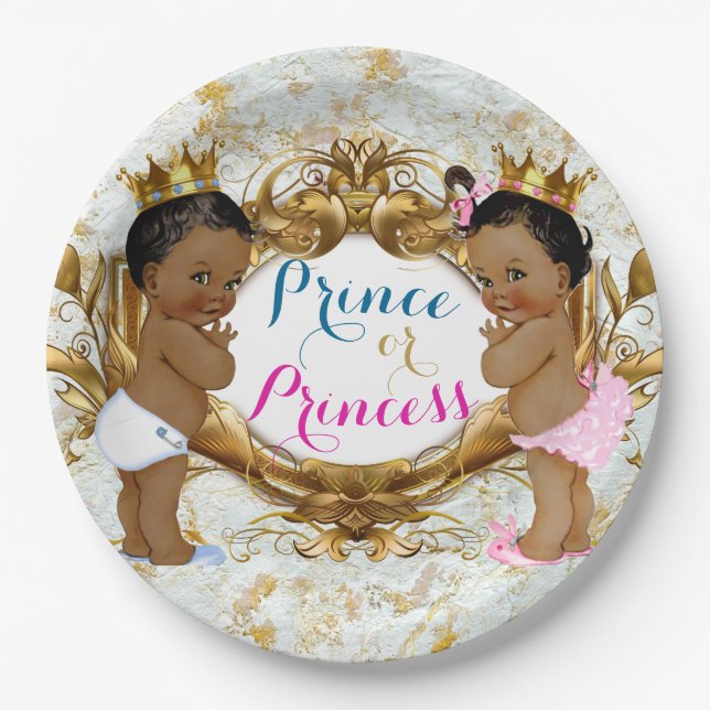 Assiettes En Carton Plaques de révélation de genre Prince ou Princesse (Devant)