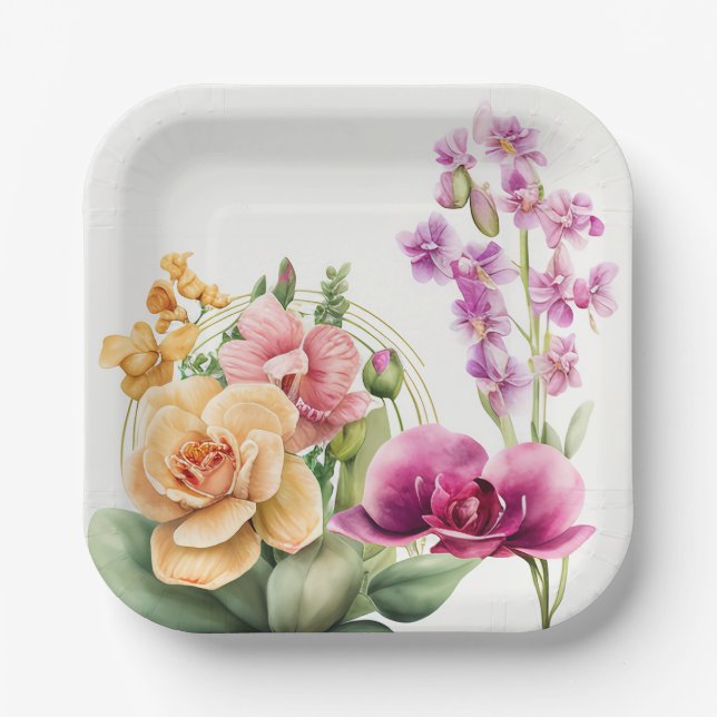 Assiettes En Carton Plaques d'explosion d'orchidée (Recto)