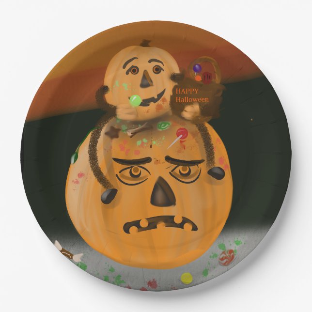 Assiettes En Carton Plaques d'Halloween Mess citrouille (Devant)