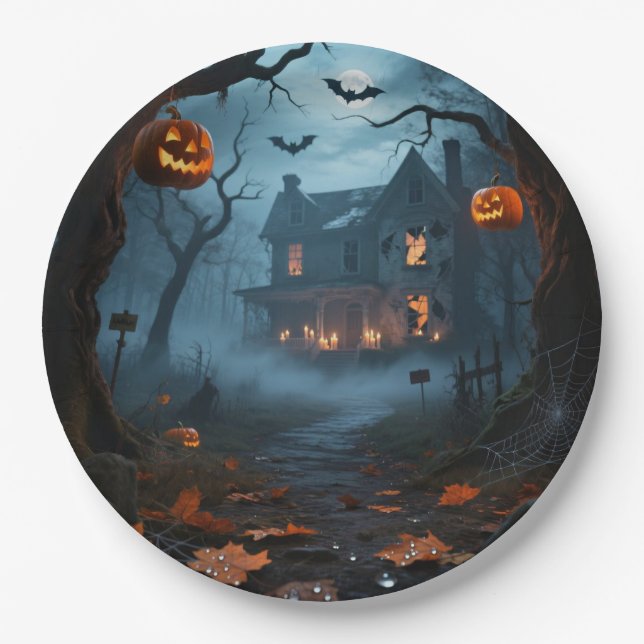 Assiettes En Carton Plaques d'Halloween rondes de 9 po personnalisées (Devant)