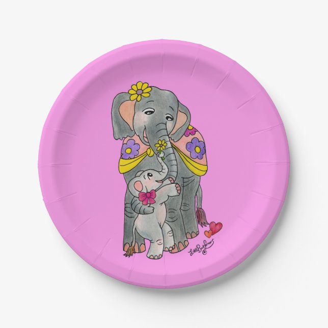Assiettes En Carton Plaques Elephant Mama et Baby Party (Devant)