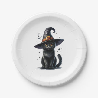 ASSIETTES EN CARTON PLAQUES EN CHAT NOIR HALLOWEEN