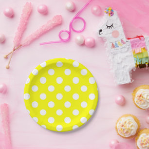 Assiettes En Carton Plaques en papier à points Polka jaunes