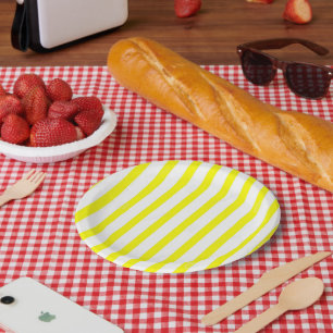 Assiettes En Carton Plaques en papier à rayures jaune et blanc