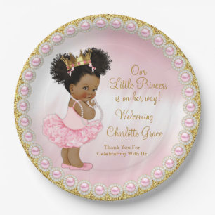 Assiettes En Carton Plaques en papier Baby shower Afro or rose Princes