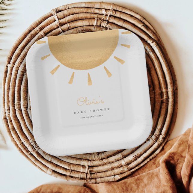 Assiettes En Carton Plaques en papier Baby shower de couleur jaune Boh (Créateur téléchargé)