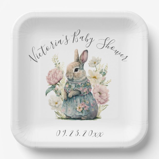 Assiettes En Carton Plaques en papier Baby shower lapin lapin (Recto)