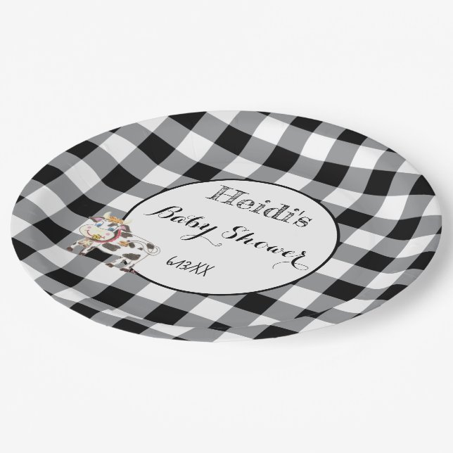 Assiettes En Carton Plaques en papier Baby shower noir et blanc avec v (Angle)