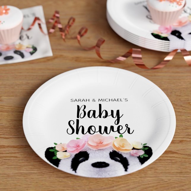 Assiettes En Carton Plaques en papier Baby shower Panda Floral Cute (Créateur téléchargé)