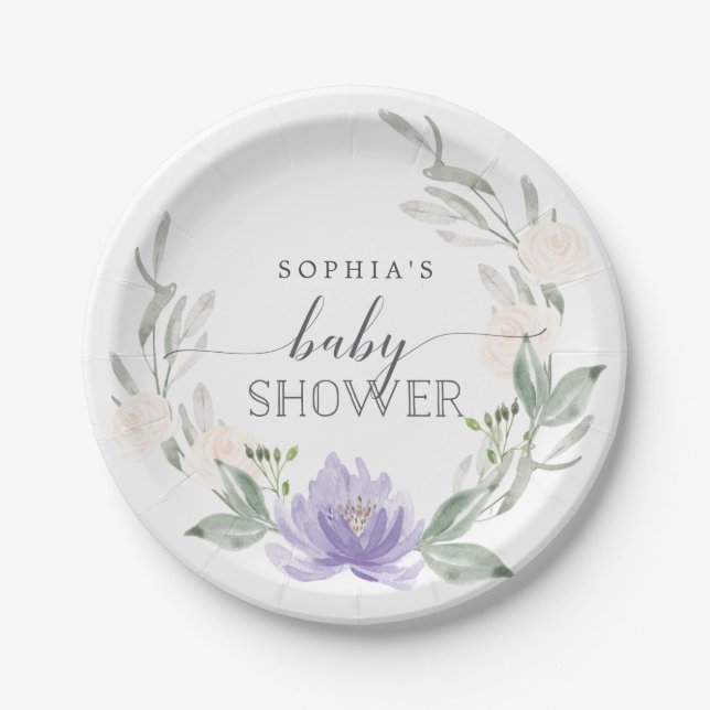 Assiettes En Carton Plaques en papier Baby shower pastel violet (Devant)
