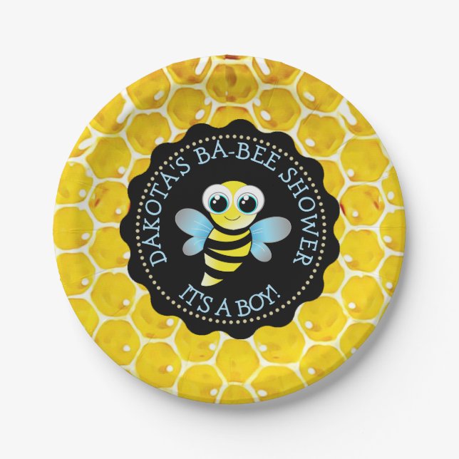 Assiettes En Carton Plaques en papier Baby shower pour abeille de miel (Devant)