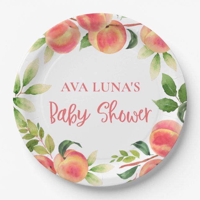 Assiettes En Carton Plaques en papier Baby shower pour filles de pêche (Devant)