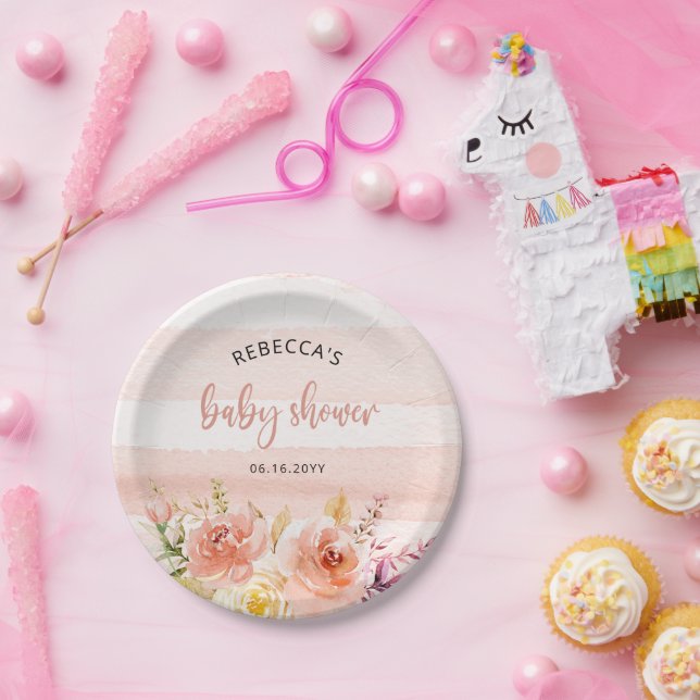 Assiettes En Carton Plaques en papier Baby shower rose et rose (Fête)