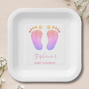 Assiettes En Carton Plaques en papier Baby shower rose pour bébé pieds