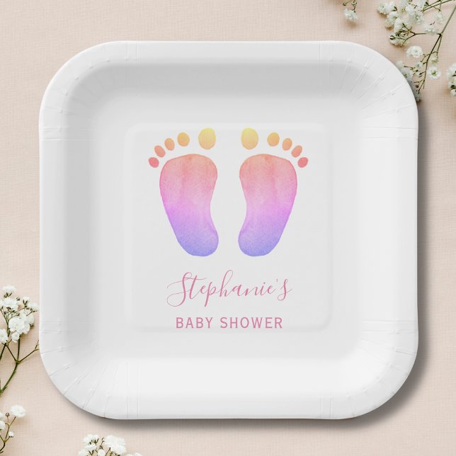 Assiettes En Carton Plaques en papier Baby shower rose pour bébé pieds (Créateur téléchargé)