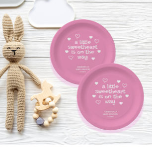 Assiettes En Carton Plaques en papier Baby shower rose pour fille