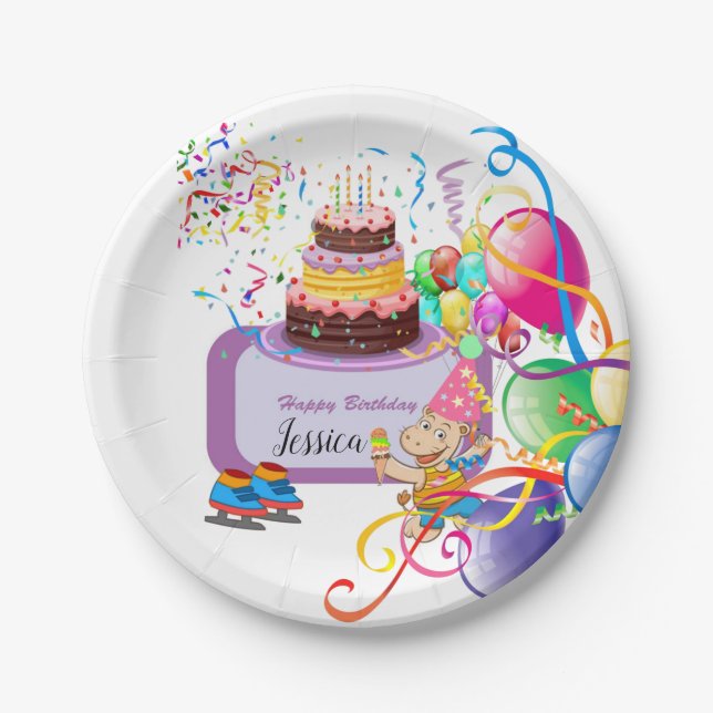 Assiettes En Carton Plaques en papier, Ballons d'hippopotame d'anniver (Devant)