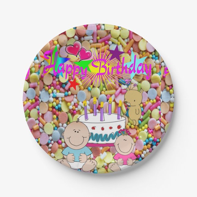 Assiettes En Carton Plaques en papier, Bébé Joyeux anniversaire (Devant)