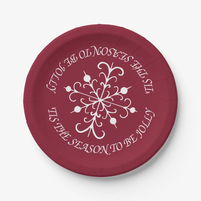 Assiettes En Carton Plaques en papier Berry Red Snowflake (Devant)