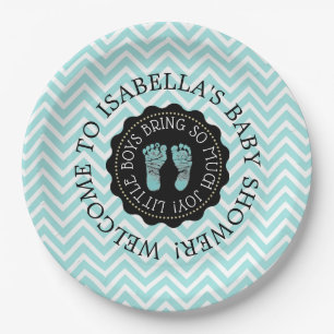 Assiettes En Carton Plaques en papier Chevron Turquoise Baby shower pe