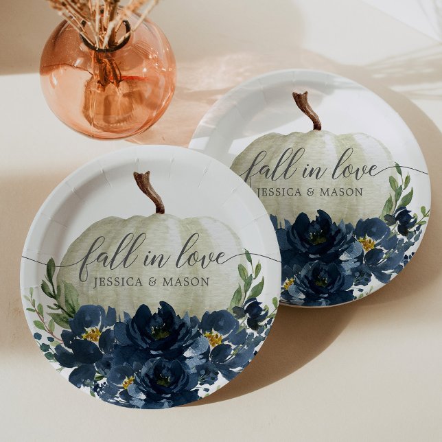 Assiettes En Carton Plaques en papier Citrouille bleu marine Floral Ma (Créateur téléchargé)