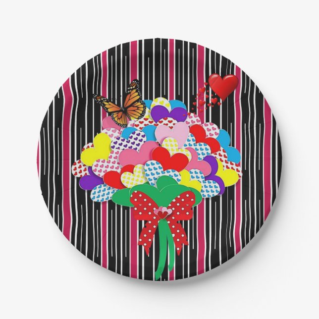 Assiettes En Carton Plaques en papier Coeurs rouges Aimer Bande victor (Devant)