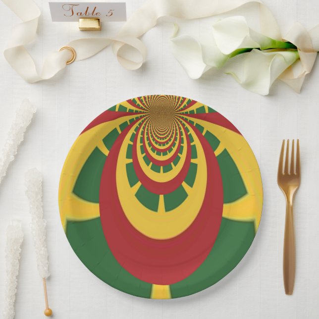 Assiettes En Carton Plaques en papier couleur rasta de Jamaïque (Mariage)