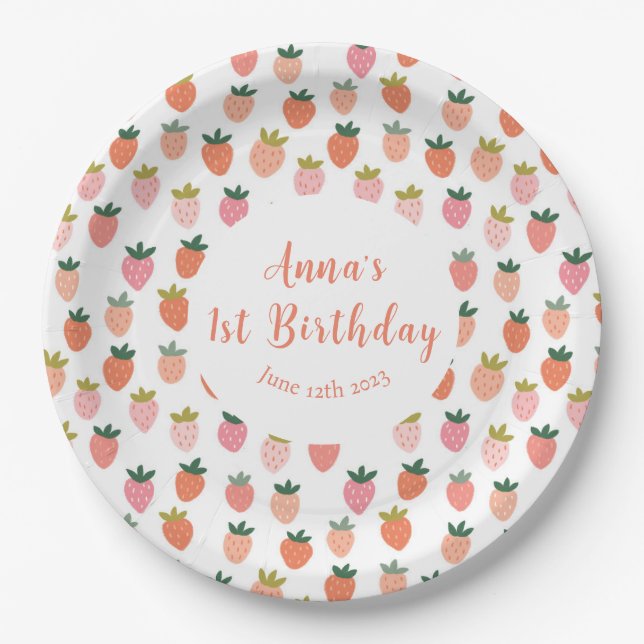 Assiettes En Carton Plaques en papier d'anniversaire aux fraises migno (Devant)