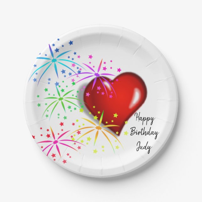 Assiettes En Carton Plaques en papier d'anniversaire, Coeurs rouges (Devant)