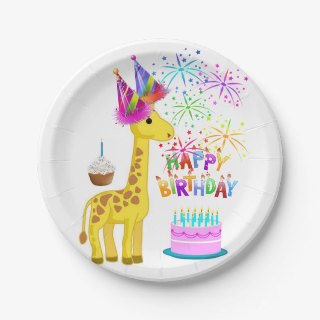 Assiettes En Carton Plaques en papier d'anniversaire, Giraffe (Devant)