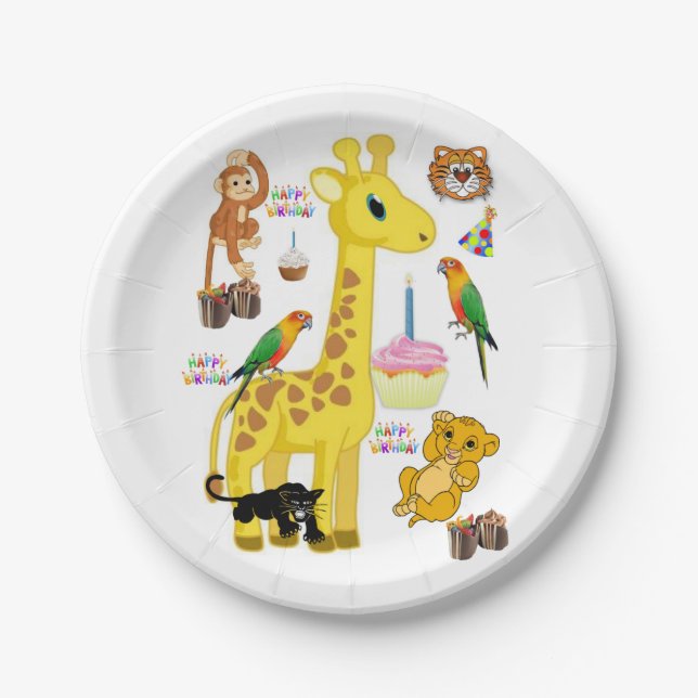 Assiettes En Carton Plaques en papier d'anniversaire, Giraffe (Devant)