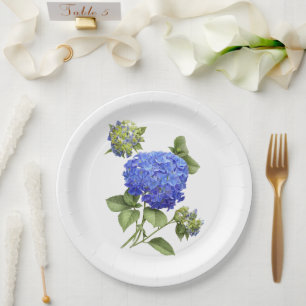 Assiettes En Carton Plaques en papier d'art botanique Blue Hydrangeas