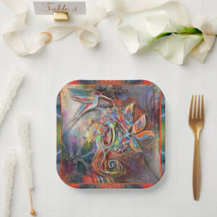 Assiettes En Carton Plaques en papier d'art de Hummingbird Flight Soft