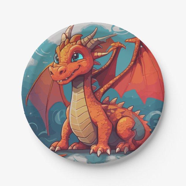 Assiettes En Carton Plaques en papier d'art rouge Dragon (Devant)