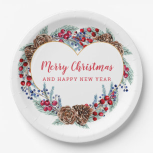 Assiettes En Carton Plaques en papier de couronne de coeur de Noël mig