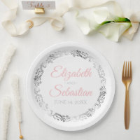 Plaques en papier de mariage rose et gris élégant