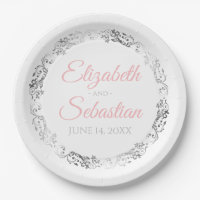 Plaques en papier de mariage rose et gris élégant
