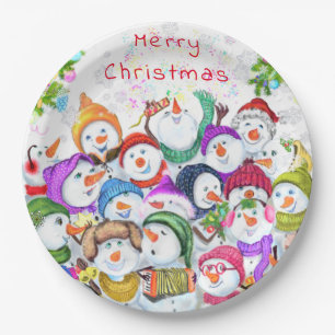 Assiettes En Carton Plaques en papier de Noël de Happy Snowmans