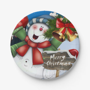 Assiettes En Carton Plaques en papier de Noël, Joyeux bonhomme de neig