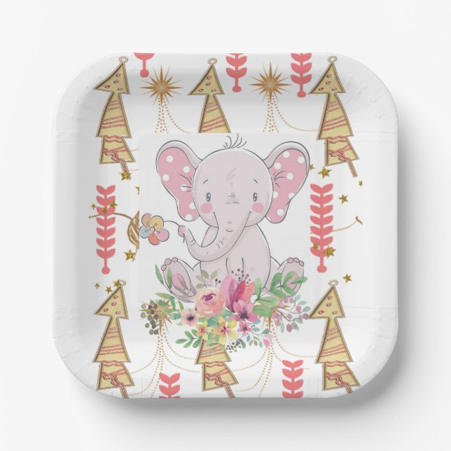 Assiettes En Carton Plaques en papier de Noël, Joyeux éléphant de Noël (Recto)