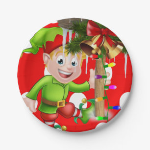 Assiettes En Carton Plaques en papier de Noël, joyeux elfes de Noël