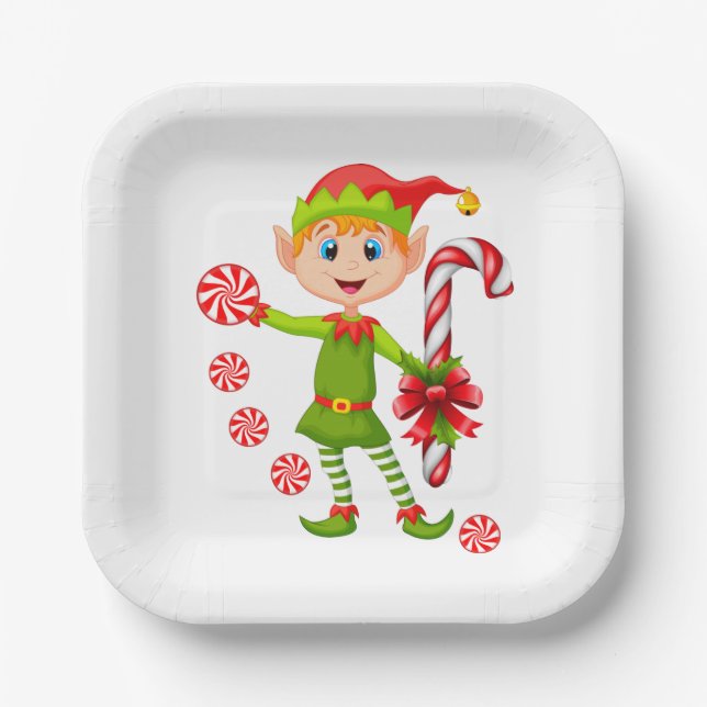 Assiettes En Carton Plaques en papier de Noël, Joyeux elfes de Noël (Recto)