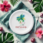 Assiettes En Carton Plaques en papier de Noël Plage tropicale mignonne<br><div class="desc">Ces petites assiettes en papier de Noël sont ornées d'un charmant palmier et de Père Noël sur une plage. Les mots "Merry Beach-mas" apparaissent à la main typographie lettrée. Utilisez les champs modèle pour ajouter votre texte personnalisé. Commandez de petites quantités ou des assiettes en vrac. Un choix festif pour...</div>
