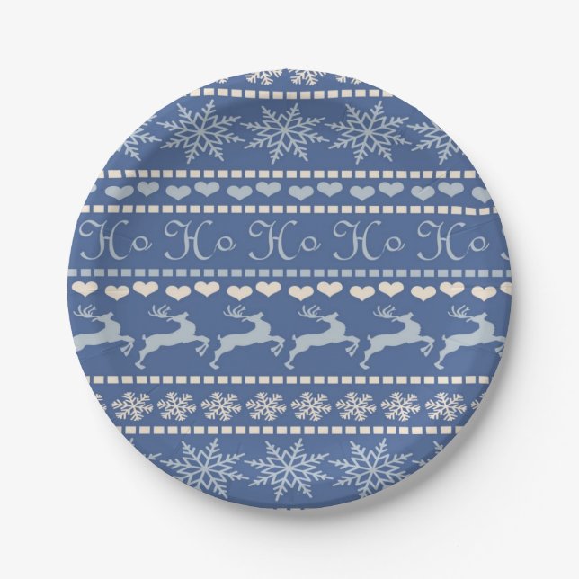 Assiettes En Carton Plaques en papier de Noël, Rindeau bleu merisier (Devant)