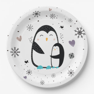 Assiettes En Carton Plaques en papier de pingouin d'hiver