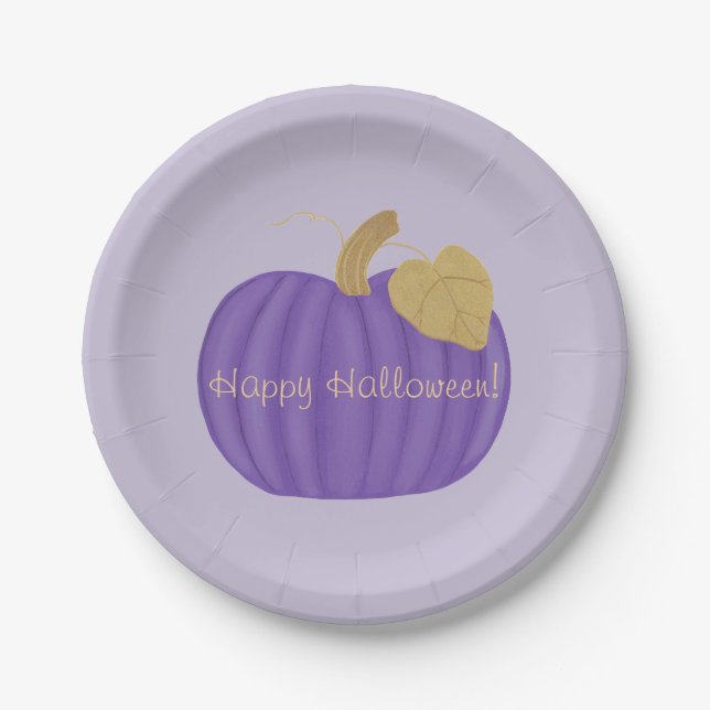 Assiettes En Carton Plaques en papier d'Halloween Citrouille violet (Devant)