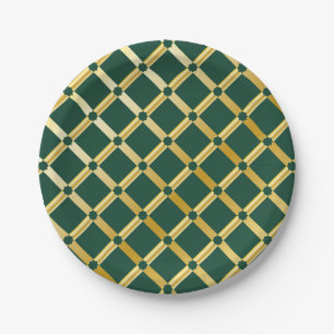 Assiettes En Carton Plaques en papier d'inspiration arabe verte et or